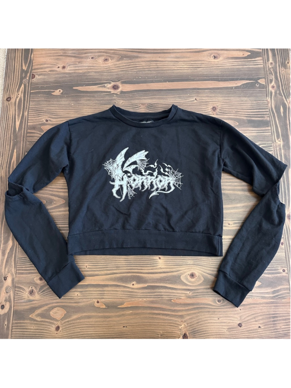 Hot Topic Horror Crop Sweatshirt Womens S Black Goth Grunge